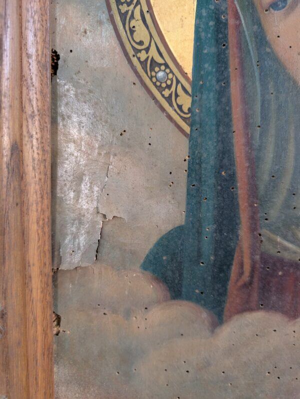 'Here is your Mother' Antique Oak Framed Centrepiece with Oil Painting of the Holy Virgin