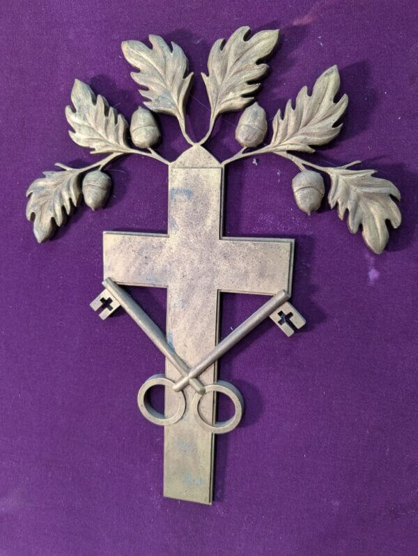 Large Purple Velvet Shield with Variation of St Peter's Cross with Acorns