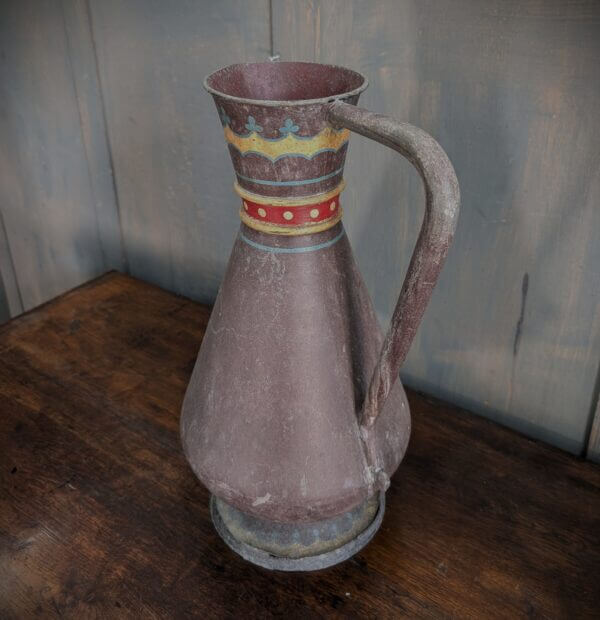 Mid 19th Century Polychrome Pewter Church Baptismal Jug Ewer