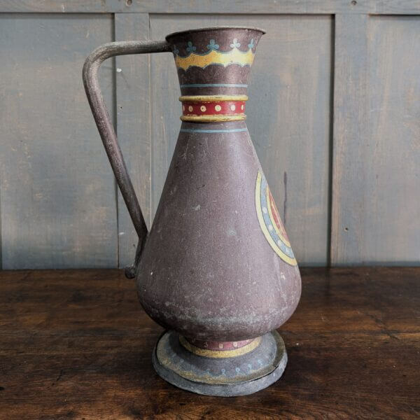 Mid 19th Century Polychrome Pewter Church Baptismal Jug Ewer