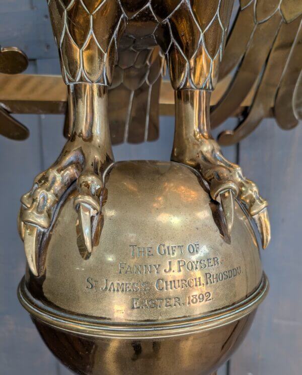 1892 Antique Brass Eagle Church Lectern from St James Rhossdu