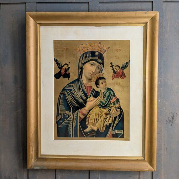Extra Large Vintage Gold Framed Religious Lithograph 'Our Lady of Perpetual Help'