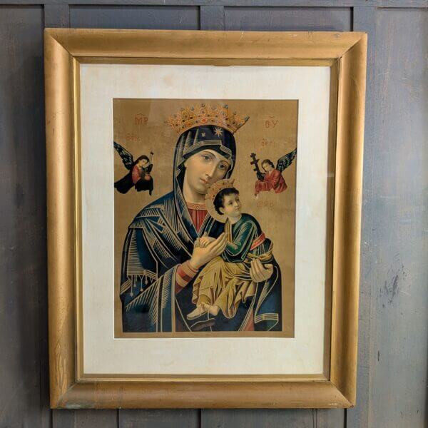 Extra Large Vintage Gold Framed Religious Lithograph 'Our Lady of Perpetual Help'