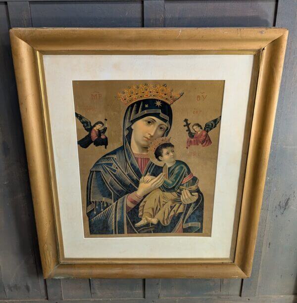 Extra Large Vintage Gold Framed Religious Lithograph 'Our Lady of Perpetual Help'