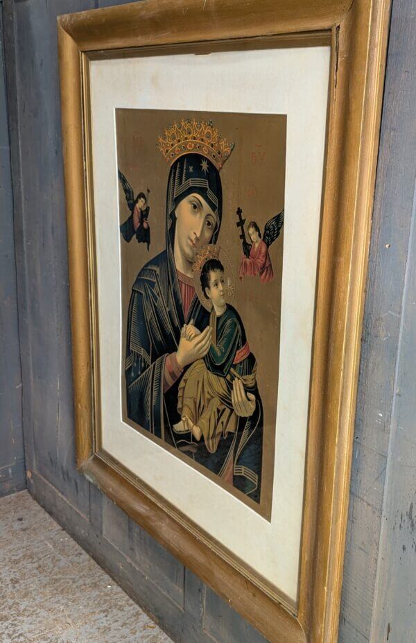Extra Large Vintage Gold Framed Religious Lithograph 'Our Lady of Perpetual Help'