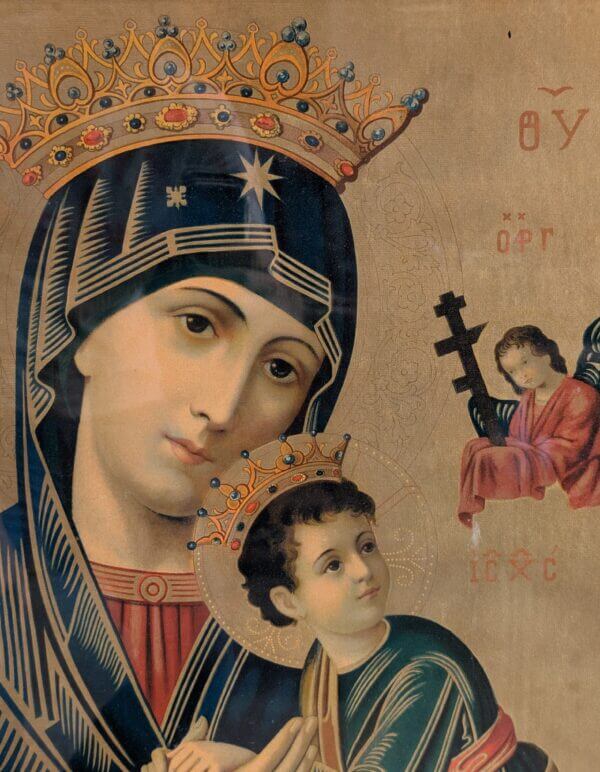 Extra Large Vintage Gold Framed Religious Lithograph 'Our Lady of Perpetual Help'