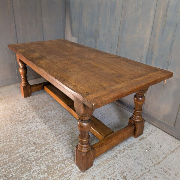 Large Handsome & Heavy Oak Refectory Table with Cannon Legs