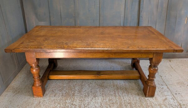Large Handsome & Heavy Oak Refectory Table with Cannon Legs