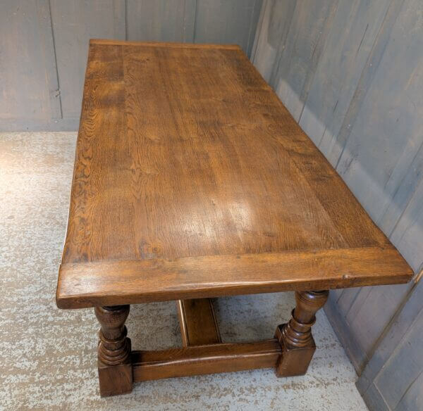 Large Handsome & Heavy Oak Refectory Table with Cannon Legs