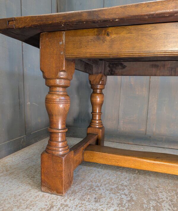 Large Handsome & Heavy Oak Refectory Table with Cannon Legs