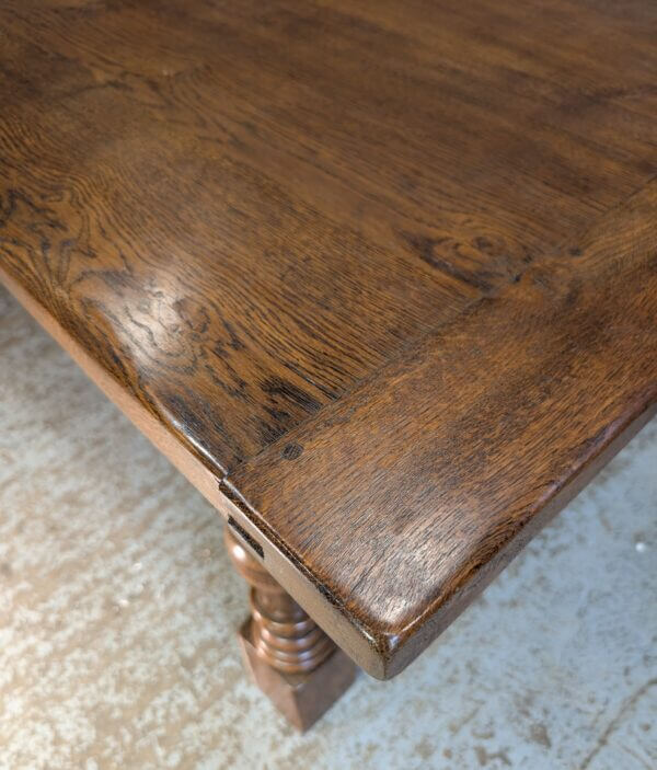 Large Handsome & Heavy Oak Refectory Table with Cannon Legs