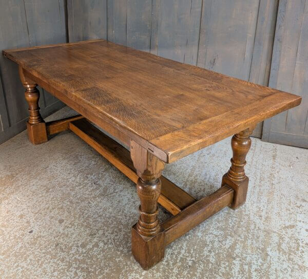 Large Handsome & Heavy Oak Refectory Table with Cannon Legs