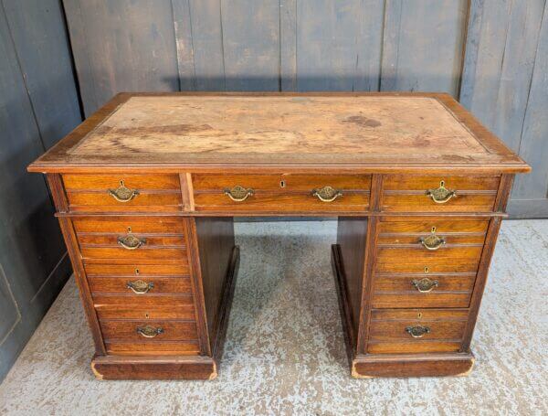 Early 1900's Teak & Pine Small Kneehole Desk