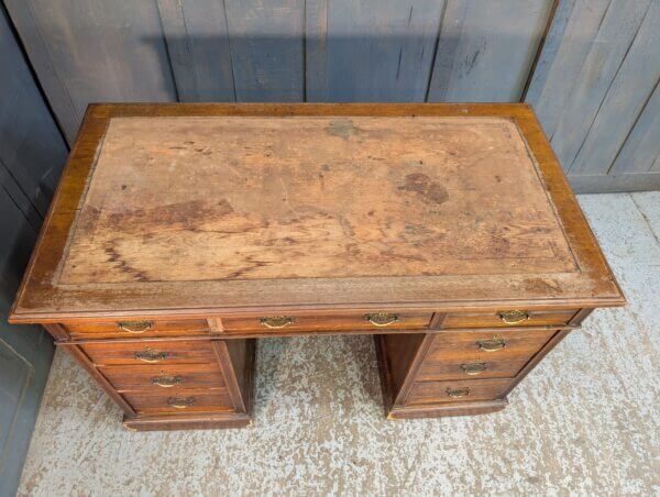 Early 1900's Teak & Pine Small Kneehole Desk
