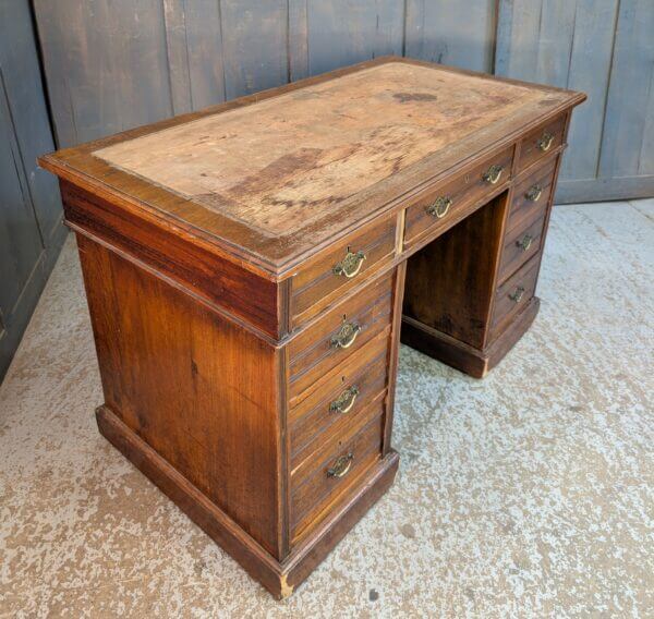 Early 1900's Teak & Pine Small Kneehole Desk