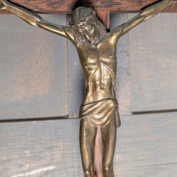 Austere 1960's Vintage Tall & Slender Crucifix with Gold Coloured Lead Figure
