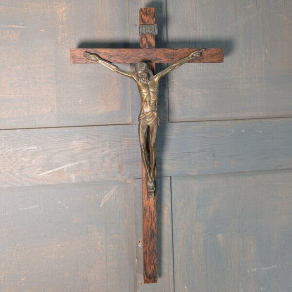 Austere 1960's Vintage Tall & Slender Crucifix with Gold Coloured Lead Figure