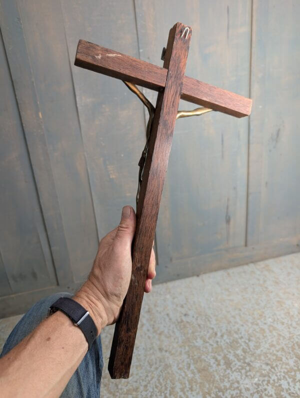 Austere 1960's Vintage Tall & Slender Crucifix with Gold Coloured Lead Figure