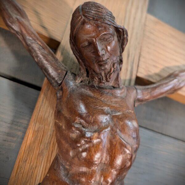 Medium Sized Hand Carved Medieval Style Vintage Wooden Crucifix