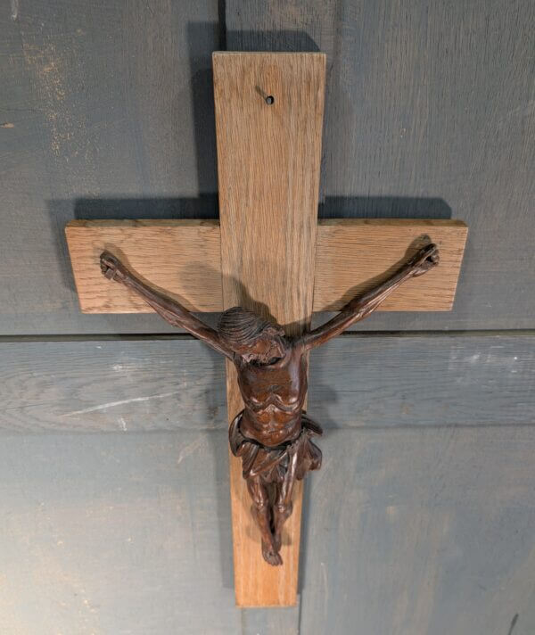 Medium Sized Hand Carved Medieval Style Vintage Wooden Crucifix