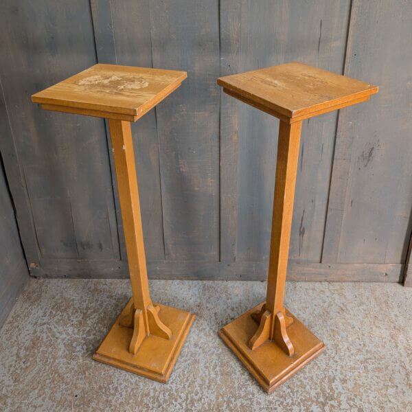 Pair of Mid-Century Pale Oak Tall Church Flower Stands