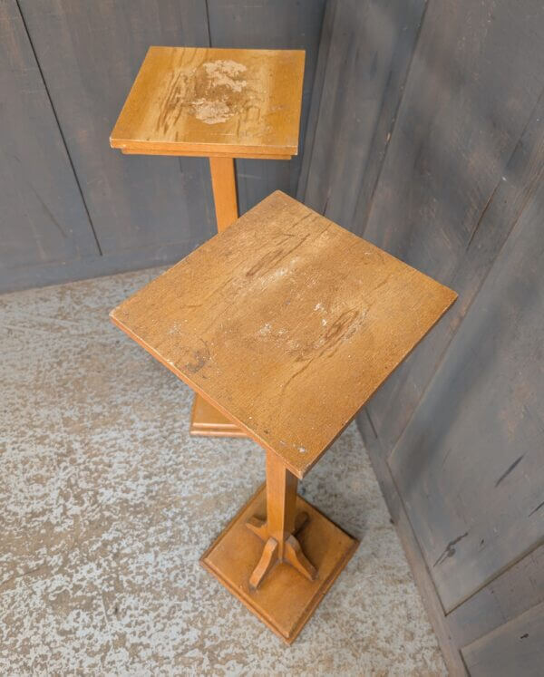 Pair of Mid-Century Pale Oak Tall Church Flower Stands