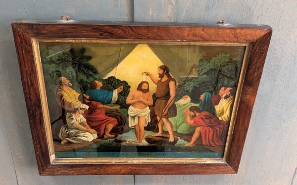 Cracked Early 1800's Reverse Glass Picture after James Bateman 'St John Baptising Christ'