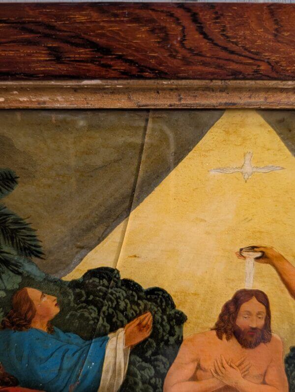 Cracked Early 1800's Reverse Glass Picture after James Bateman 'St John Baptising Christ'