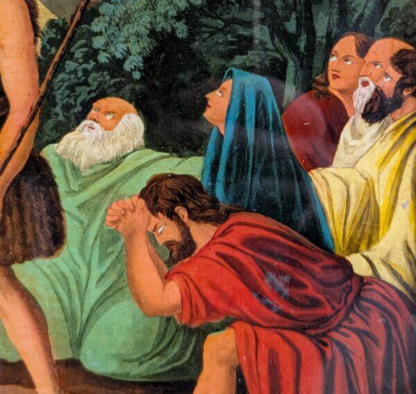 Cracked Early 1800's Reverse Glass Picture after James Bateman 'St John Baptising Christ'