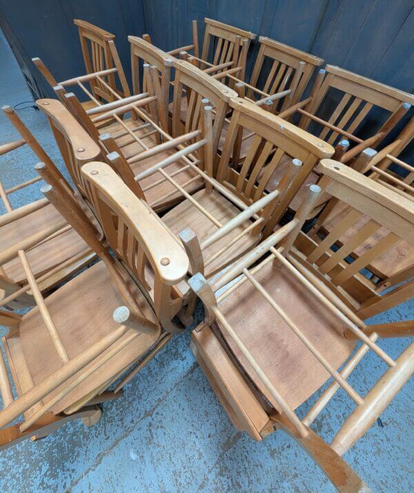 1960's Vintage Pale Beech Church Chapel Chairs with Racks