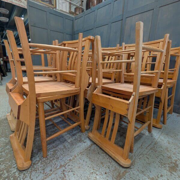 1960's Vintage Pale Beech Church Chapel Chairs with Racks