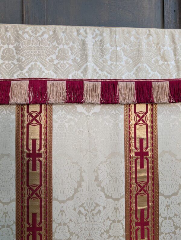 Ivory Damask Silk Altar Frontal with Superfrontal & Red Gold Orphreys