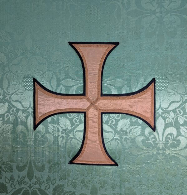Bright Green Damask & Pale Gold Altar Frontal with Cross & Superfrontal