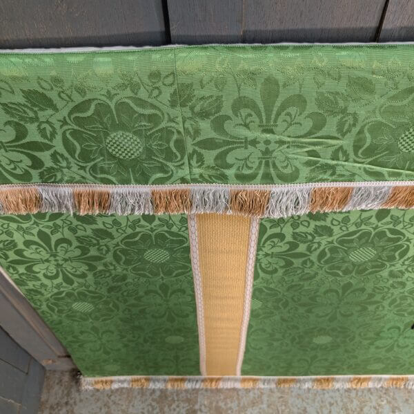 Bright Green Damask & Pale Gold Altar Frontal with Cross & Superfrontal