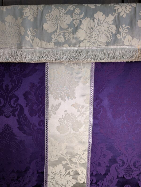 Nicely Contrasting Purple & Silver Damask Altar Frontal with Superfrontal