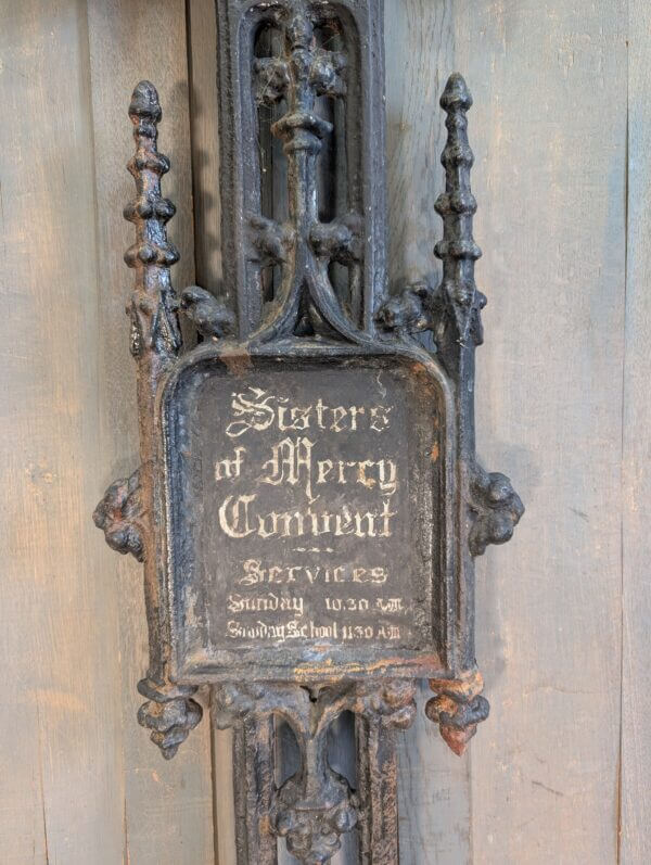Extremely Large 2.1 Metre High Belgian 19th Century Cast Iron Cross Crucifix with Name Plate