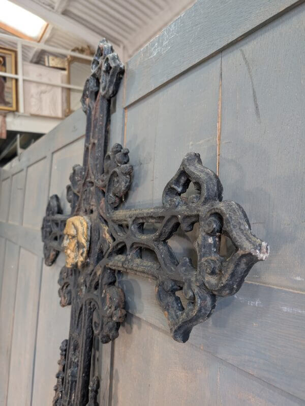 Extremely Large 2.1 Metre High Belgian 19th Century Cast Iron Cross Crucifix with Name Plate