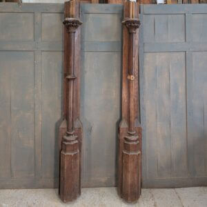 Two Victorian Heavy Oak Church Columns with Carvings