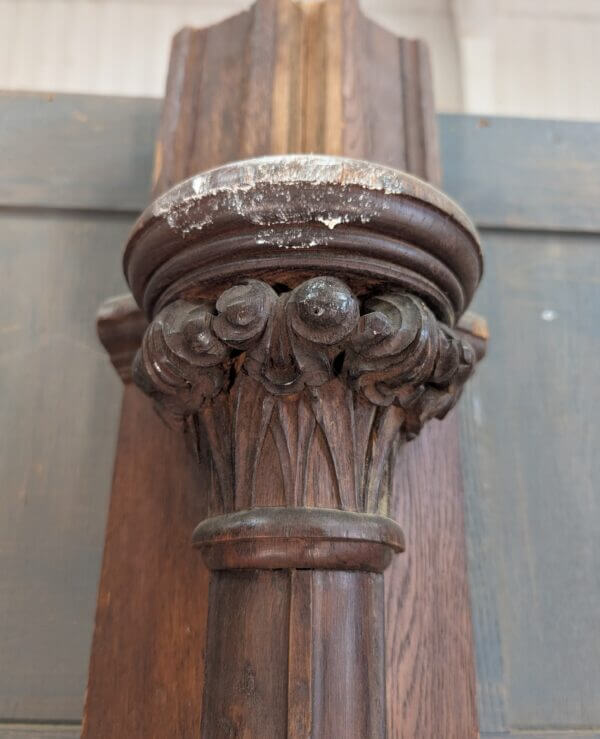Two Victorian Heavy Oak Church Columns with Carvings