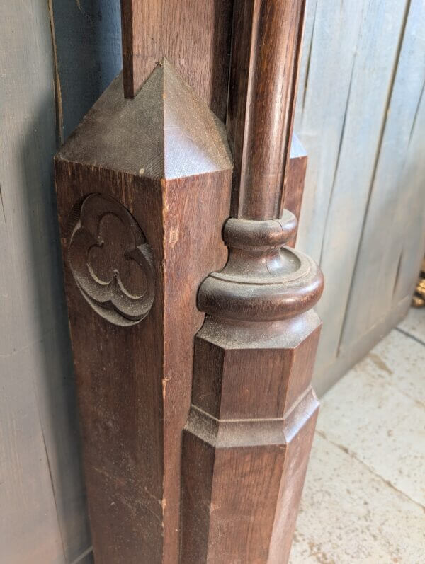 Two Victorian Heavy Oak Church Columns with Carvings