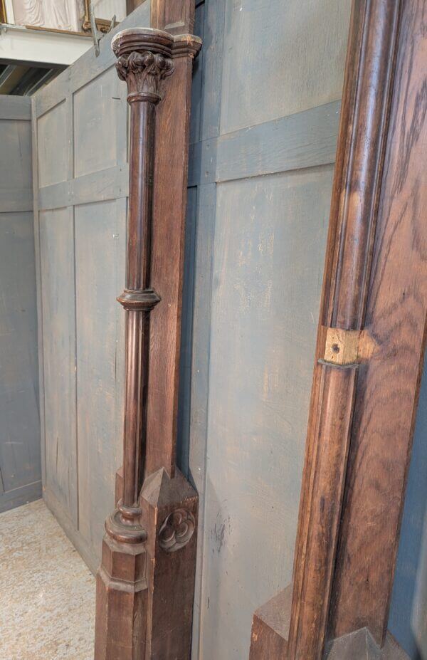 Two Victorian Heavy Oak Church Columns with Carvings