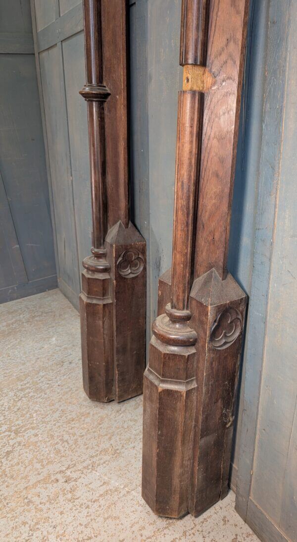 Two Victorian Heavy Oak Church Columns with Carvings
