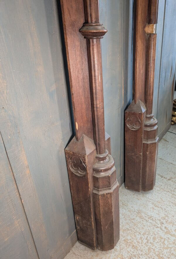 Two Victorian Heavy Oak Church Columns with Carvings