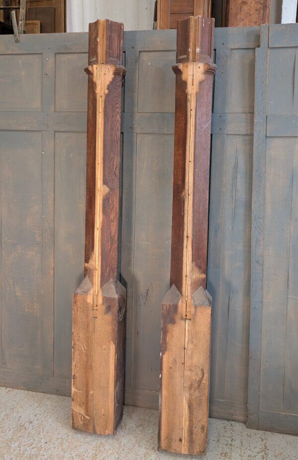 Two Victorian Heavy Oak Church Columns with Carvings