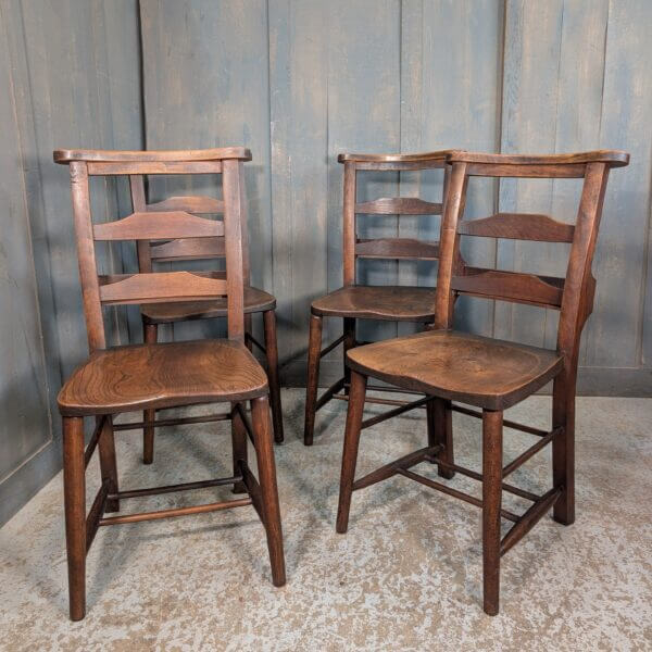 Set of 4 Beautiful Colour Antique Double Pilgrim Ladder Back Church Chapel Chairs from St Columbas Bradford