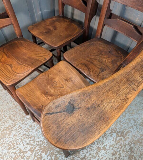 Set of 4 Beautiful Colour Antique Double Pilgrim Ladder Back Church Chapel Chairs from St Columbas Bradford