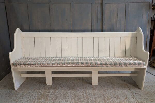 Long Farrow & Ball White Painted Pine Church Chapel Pew from Piddinghoe