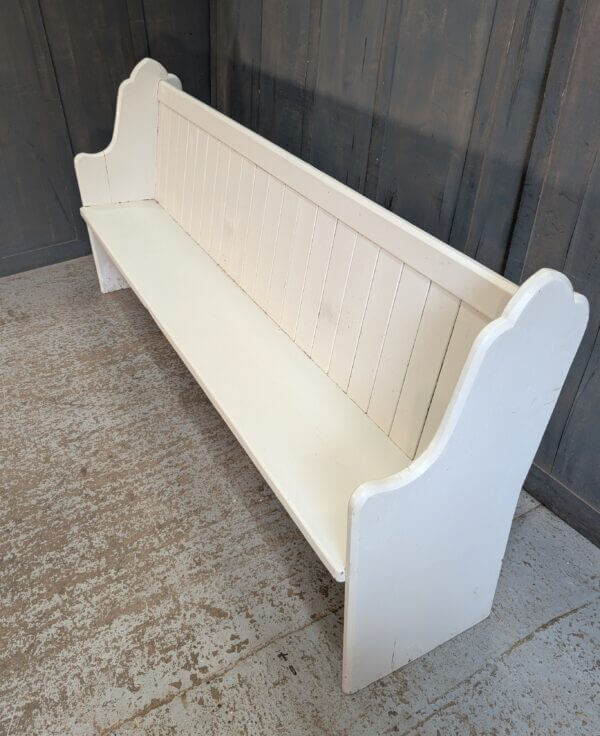 Long Farrow & Ball White Painted Pine Church Chapel Pew from Piddinghoe