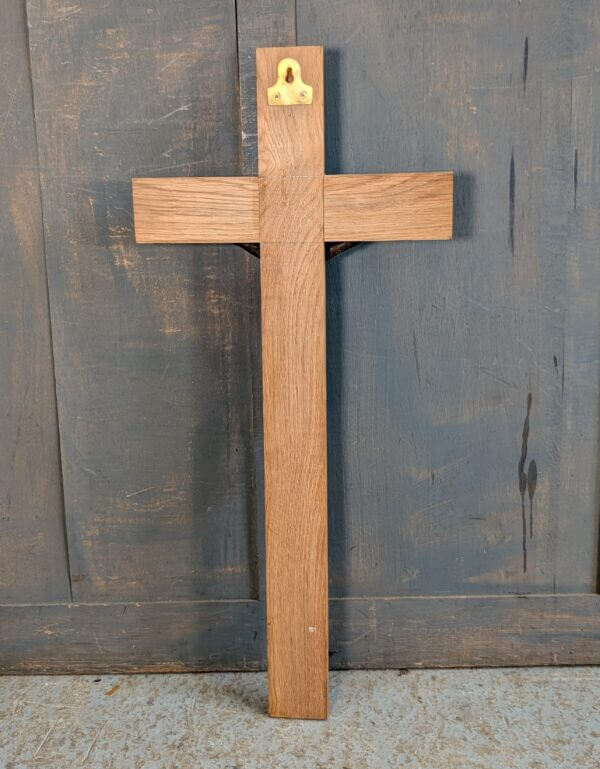 Large Striking Dark Bronzed Figure on Oak Crucifix