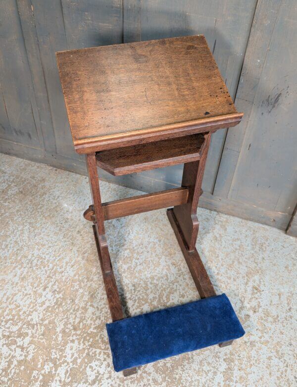 Medium Size Antique Gothic Oak Prayer Desk Prie Dieu with Blue Kneeler